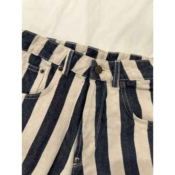 6397 Blue & White Striped Cropped Denim Pants Shorty Women's 28 Italian Nautical - Picture 6 of 15